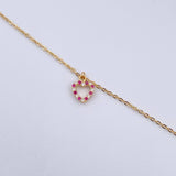 Ankle bracelet Classic Link Heart Silhouette 2.1gr / 25.4cm / 4mm Beads Diamond Cut Fuchsia White Zircons 18K Yellow Gold &