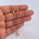 Ankle bracelet Classic Link Heart Silhouette 2.1gr / 25.4cm / 4mm Beads Diamond Cut Fuchsia White Zircons 18K Yellow Gold &