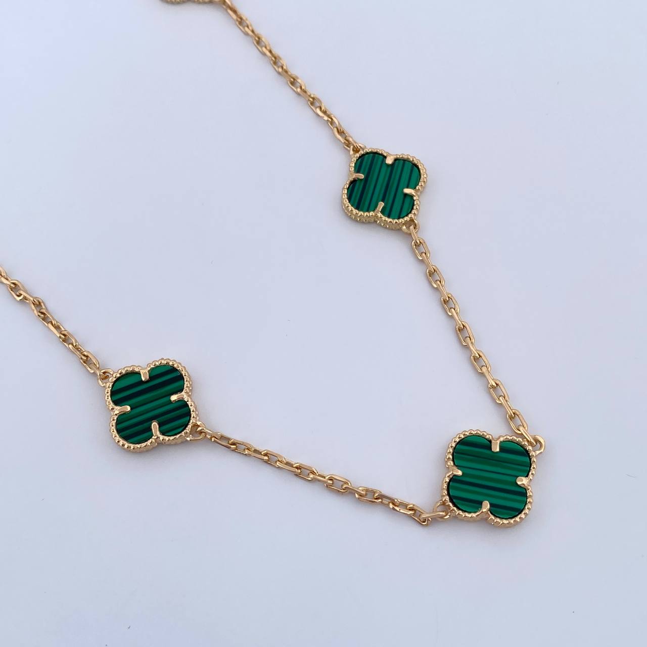 Paperclip Chain Clover 25.55gr / 60cm / 1.9mm Green Malachite 18K Yellow Gold $