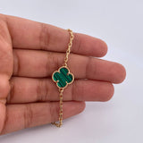 Paperclip Chain Clover 25.55gr / 60cm / 1.9mm Green Malachite 18K Yellow Gold $