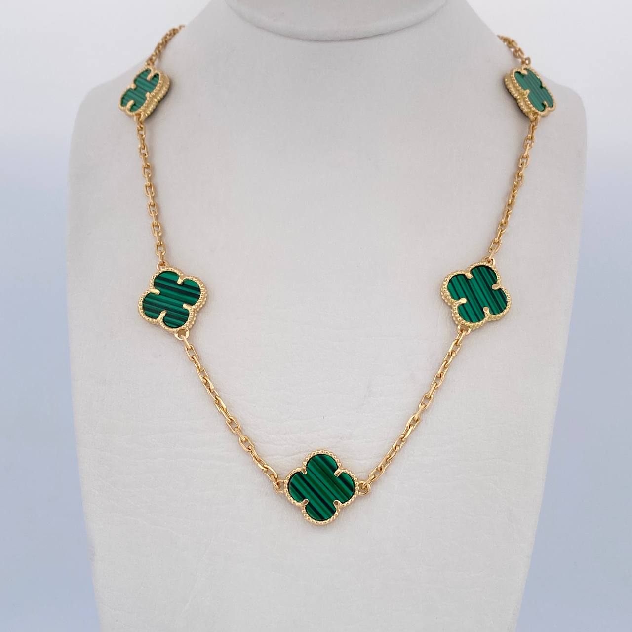 Paperclip Chain Clover 25.55gr / 60cm / 1.9mm Green Malachite 18K Yellow Gold $