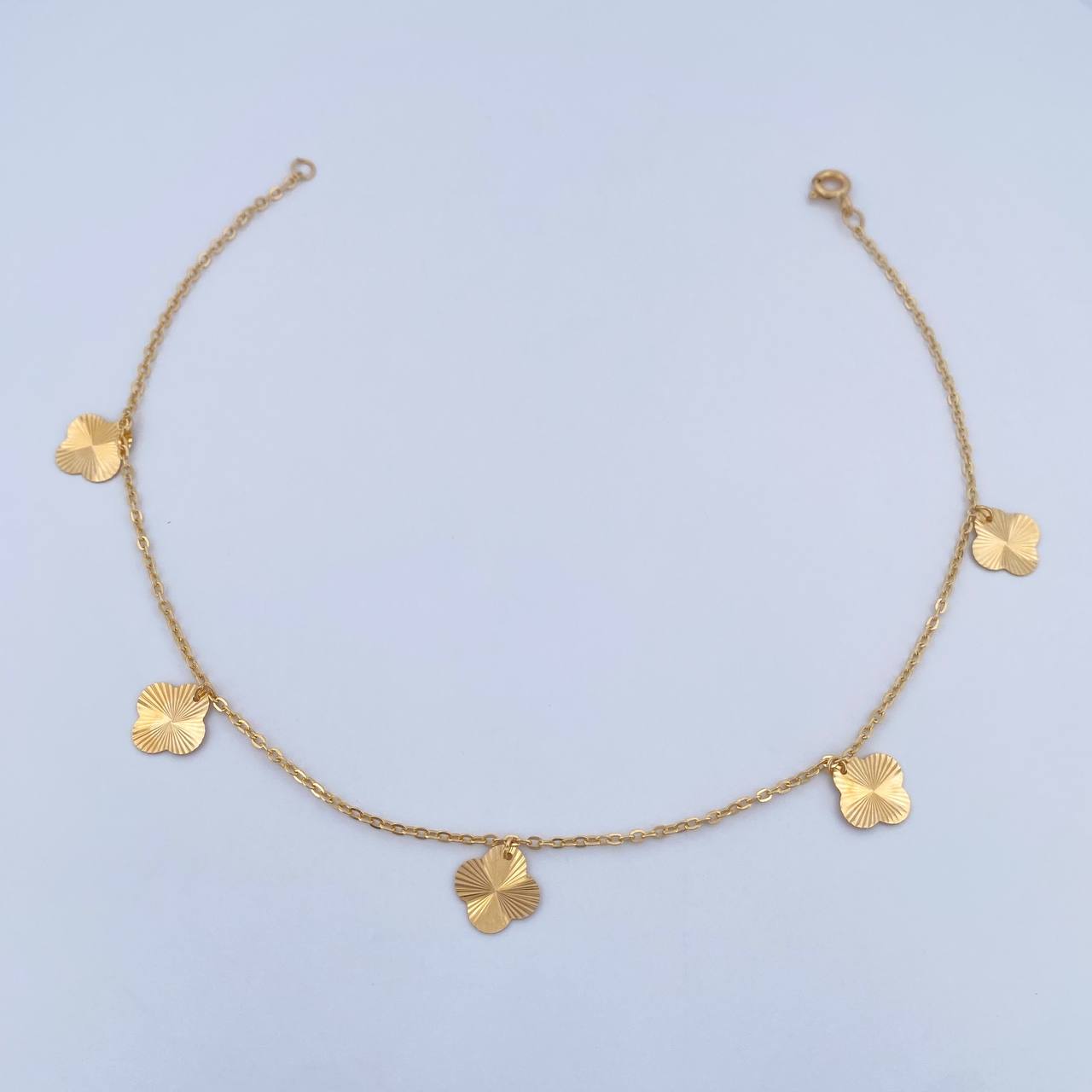 Ankle bracelet Classic Link Clovers 2.3gr / 25.3cm / 1.1mm Diamond Cut 18K Yellow Gold &