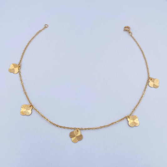Ankle bracelet Classic Link Clovers 2.3gr / 25.3cm / 1.1mm Diamond Cut 18K Yellow Gold &