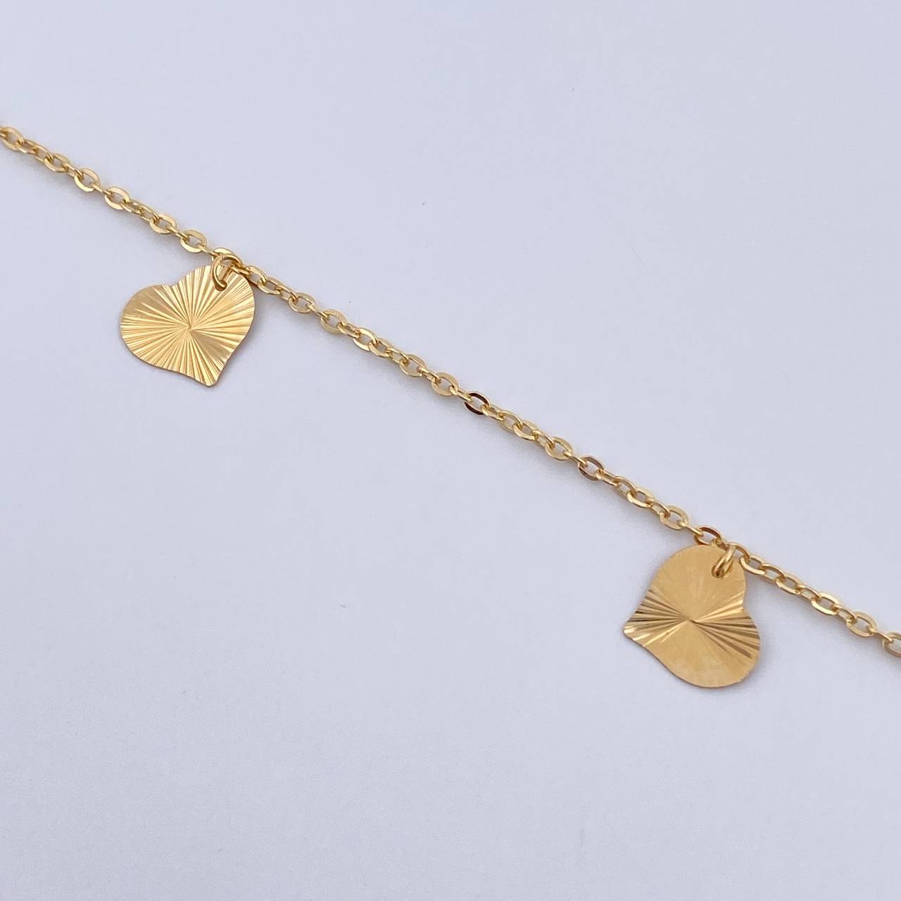 Tobillera Aro Seguido Corazones 2.1gr / 25.2cm / 1.1mm Diamantada Oro Amarillo 18K &