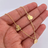 Tobillera Aro Seguido Corazones 2.1gr / 25.2cm / 1.1mm Diamantada Oro Amarillo 18K &