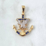 Pendant Anchor Rudder Eagle 6.2gr / 4.2cm / Blue Zircons Two Yellow White Gold 18K ©