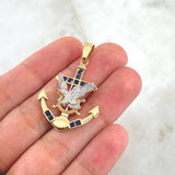 Pendant Anchor Rudder Eagle 6.2gr / 4.2cm / Blue Zircons Two Yellow White Gold 18K ©