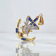 Pendant Anchor Rudder Eagle 6.2gr / 4.2cm / Blue Zircons Two Yellow White Gold 18K ©
