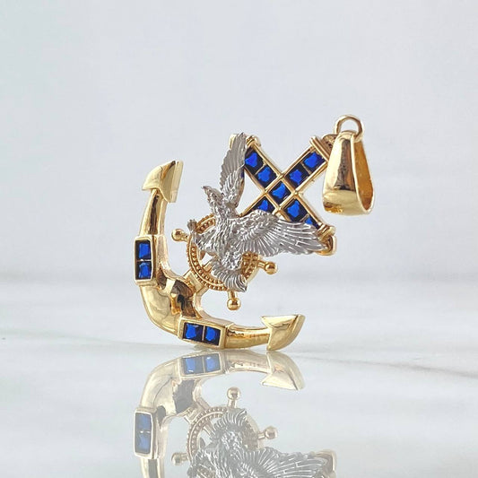 Pendant Anchor Rudder Eagle 6.2gr / 4.2cm / Blue Zircons Two Yellow White Gold 18K ©