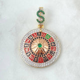 Pendant Mobile Roulette Casino 13.35gr / 4.5cm / Dollar White Green Black Zirconia Two Yellow Pink 18K Gold
