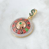 Pendant Mobile Roulette Casino 13.35gr / 4.5cm / Dollar White Green Black Zirconia Two Yellow Pink 18K Gold