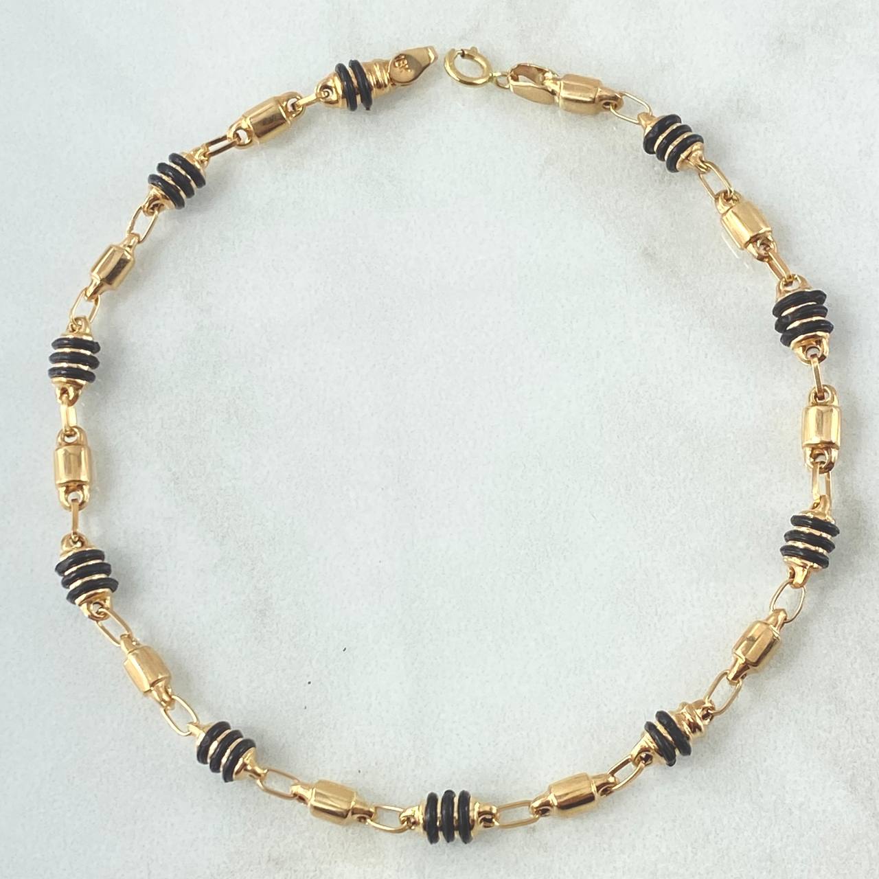 Bracelet Smooth Barrel 2.9gr / 19.5cm / 3.9mm Black Rubber Yellow Gold 18K