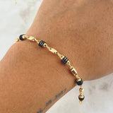 Bracelet Smooth Barrel 2.9gr / 19.5cm / 3.9mm Black Rubber Yellow Gold 18K
