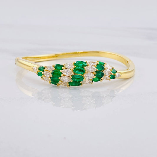 Pulso Hoja Esmeraldas 2.44qts Diamantes 3.12qts 29.45g / 6 1/2 in / 3.45mm Oro Amarillo 18K