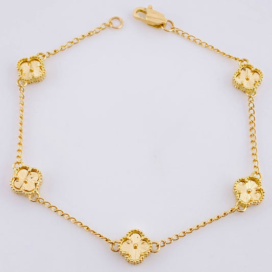 Pulso Trebol Espiga Diamantado 4.85g / 7 1/4 in / 1.6mm Oro Amarillo 18K