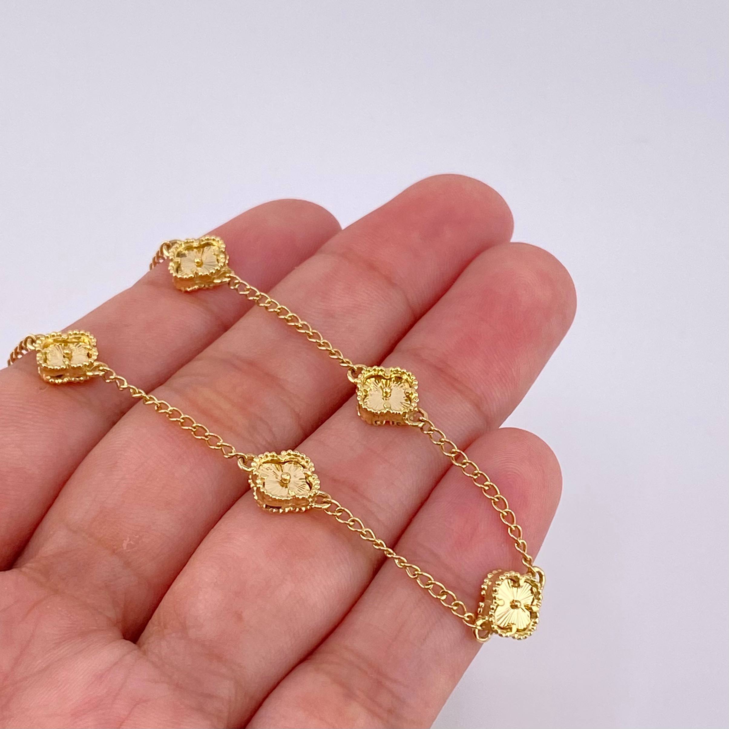 Clover Bracelet Diamond Cut 4.85g / 7 1/4 in / 1.6mm 18K Yellow Gold