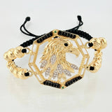 Black Bracelet Medallion Eagle Diamond Cut Beads 16 pcs 10.75gr / 6mm-5mm Yellow Gold 18K *