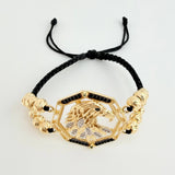 Black Bracelet Medallion Eagle Diamond Cut Beads 16 pcs 10.75gr / 6mm-5mm Yellow Gold 18K *