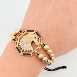 Black Bracelet Medallion Eagle Diamond Cut Beads 16 pcs 10.75gr / 6mm-5mm Yellow Gold 18K *