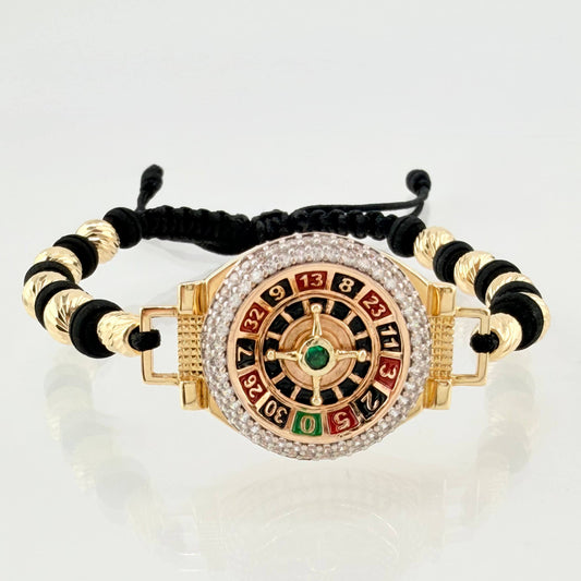 Black Bracelet Roulette Neoros Diamond Cut Beads 8 pcs 10.65gr / 6mm-5mm Yellow Gold 18K *