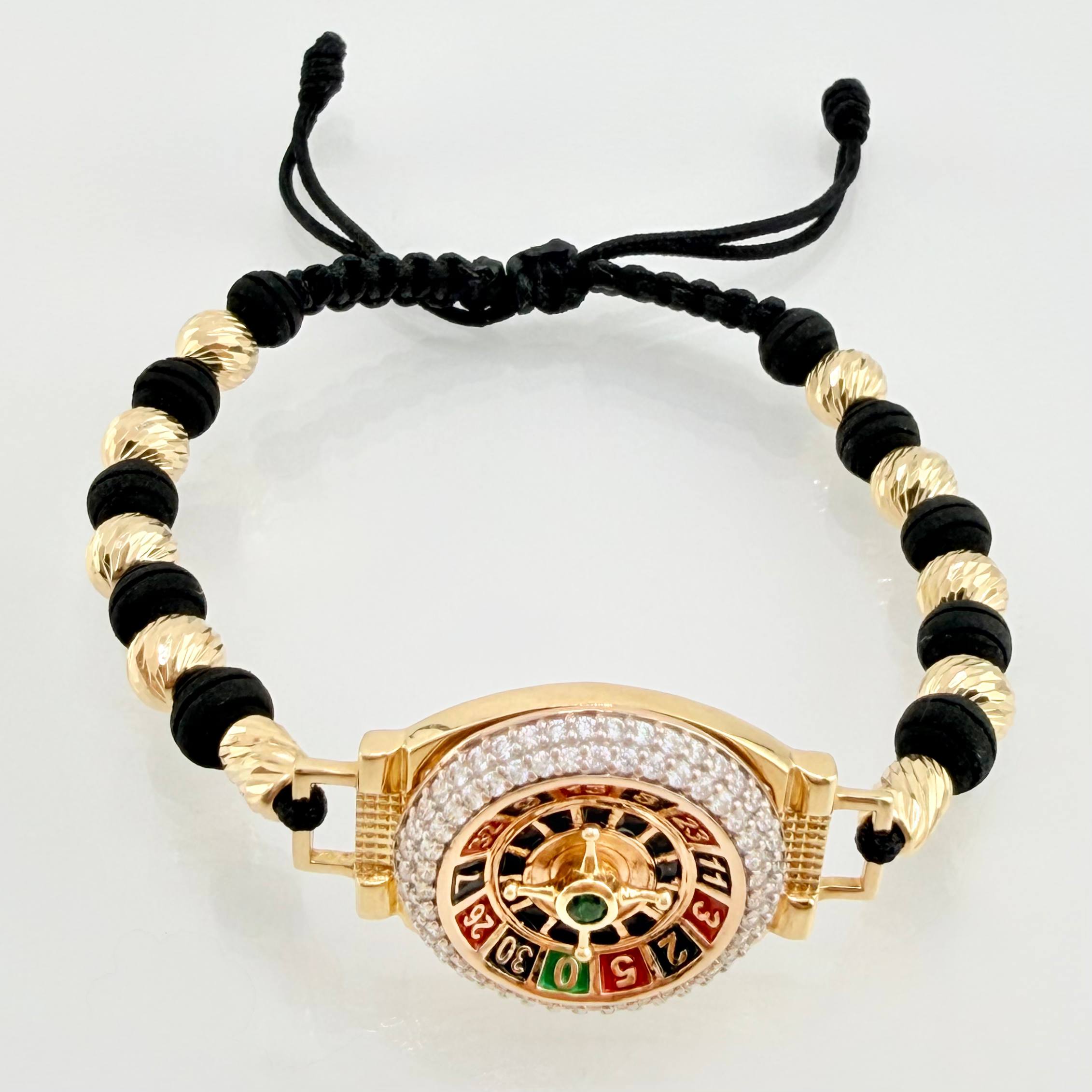 Pulsera Negra Ruleta Neoros Bolas Diamantas 8 und 10.65gr / 6mm-5mm Oro Amarillo 18K *