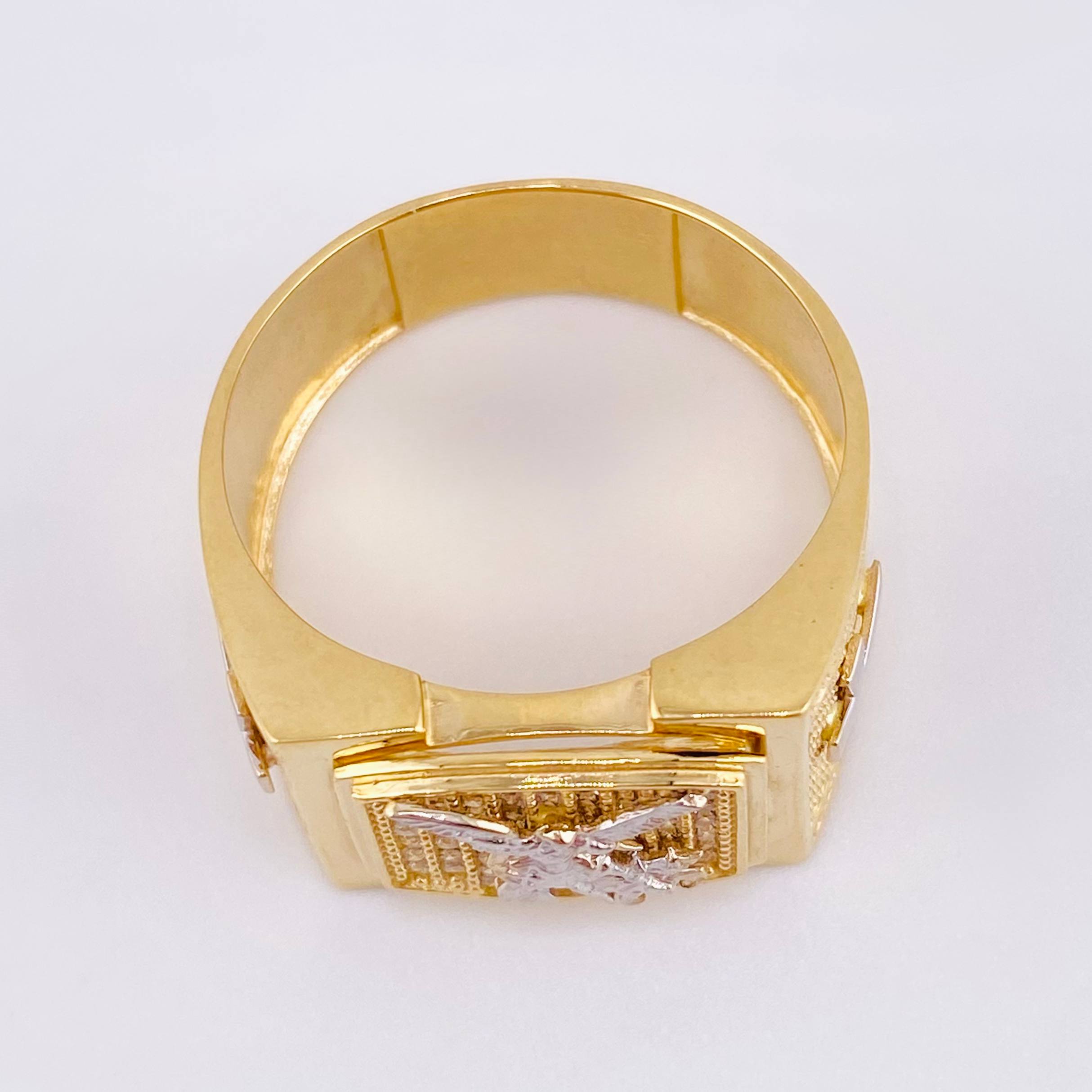 Anillo San Miguel Arcangel 7.55gr / T11 / Dos Oros Amarillo Blanco 18K ©