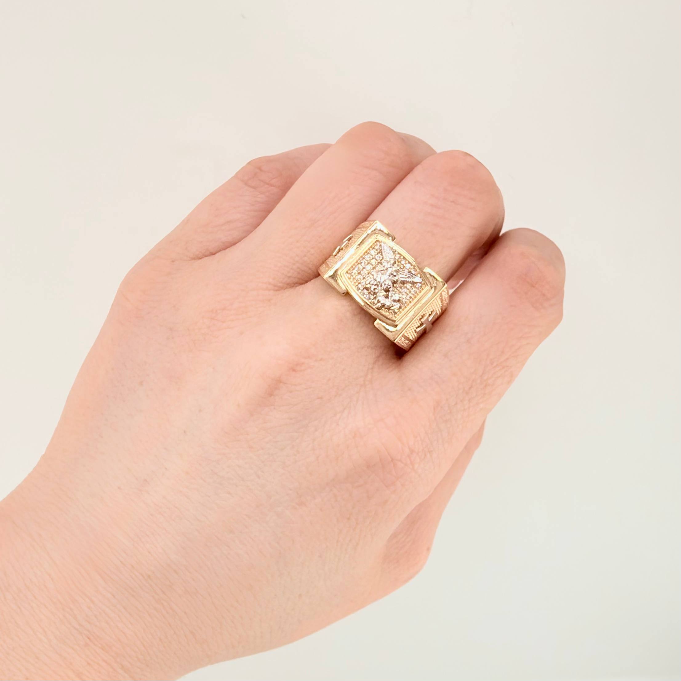 Anillo San Miguel Arcangel 7.55gr / T11 / Dos Oros Amarillo Blanco 18K ©