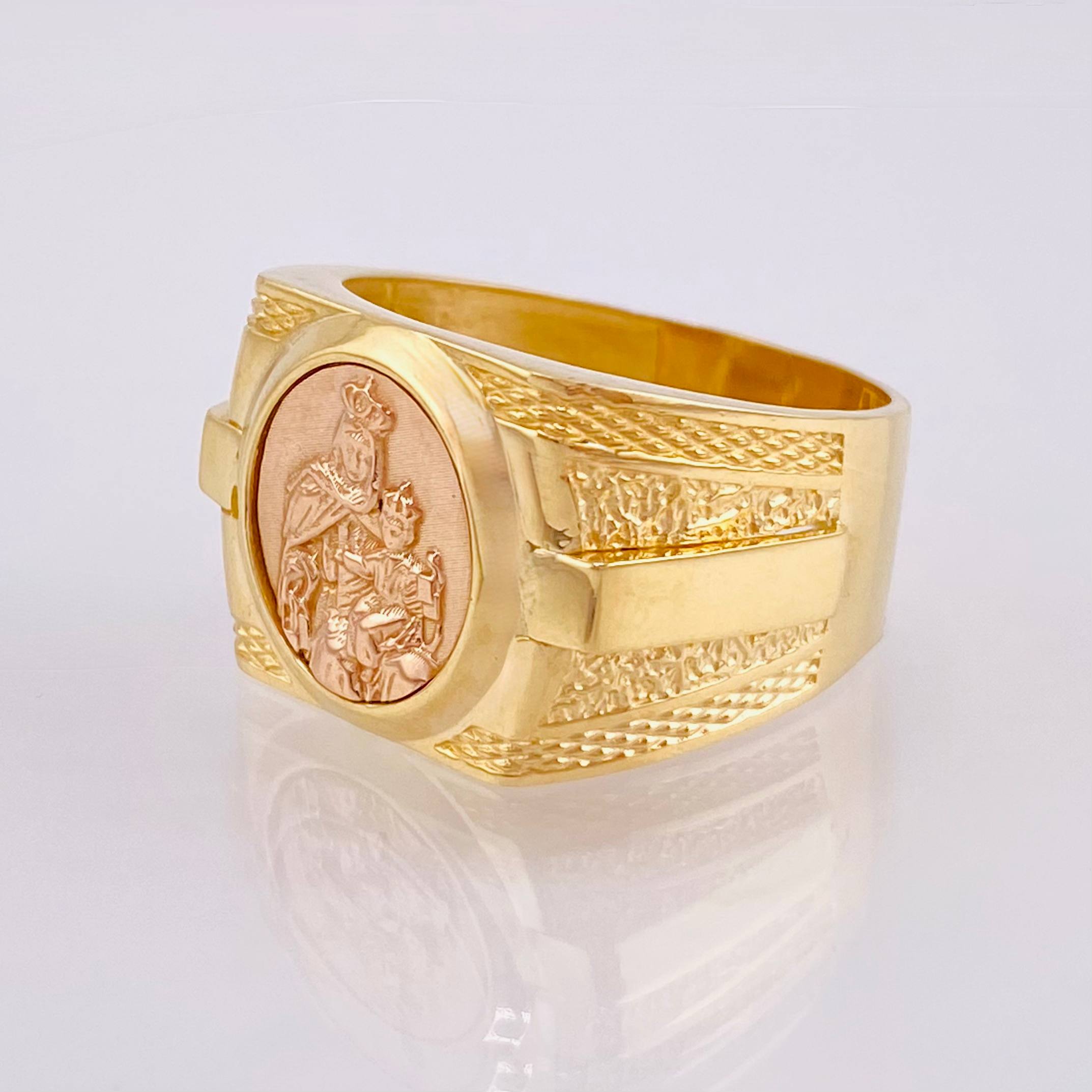 Anillo Virgen Del Carmen 8.05gr / T10 1/4 / Dos Oros Amarillo Rosa 18K ©