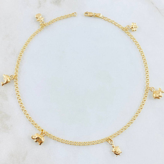 Tobillera Aro Seguido Dijes 3.8gr / 10 1/4 in / Oro Amarillo 18K *
