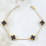 Classic Link Bracelet Trébol VCyA Gradual 5.6gr / 16.5cm-19cm / 1.5mm Black Onyx Dotted 4pcs 18K Yellow Gold ©
