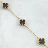 Classic Link Bracelet Trébol VCyA Gradual 5.6gr / 16.5cm-19cm / 1.5mm Black Onyx Dotted 4pcs 18K Yellow Gold ©