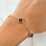 Classic Link Bracelet Trébol VCyA Gradual 5.6gr / 16.5cm-19cm / 1.5mm Black Onyx Dotted 4pcs 18K Yellow Gold ©