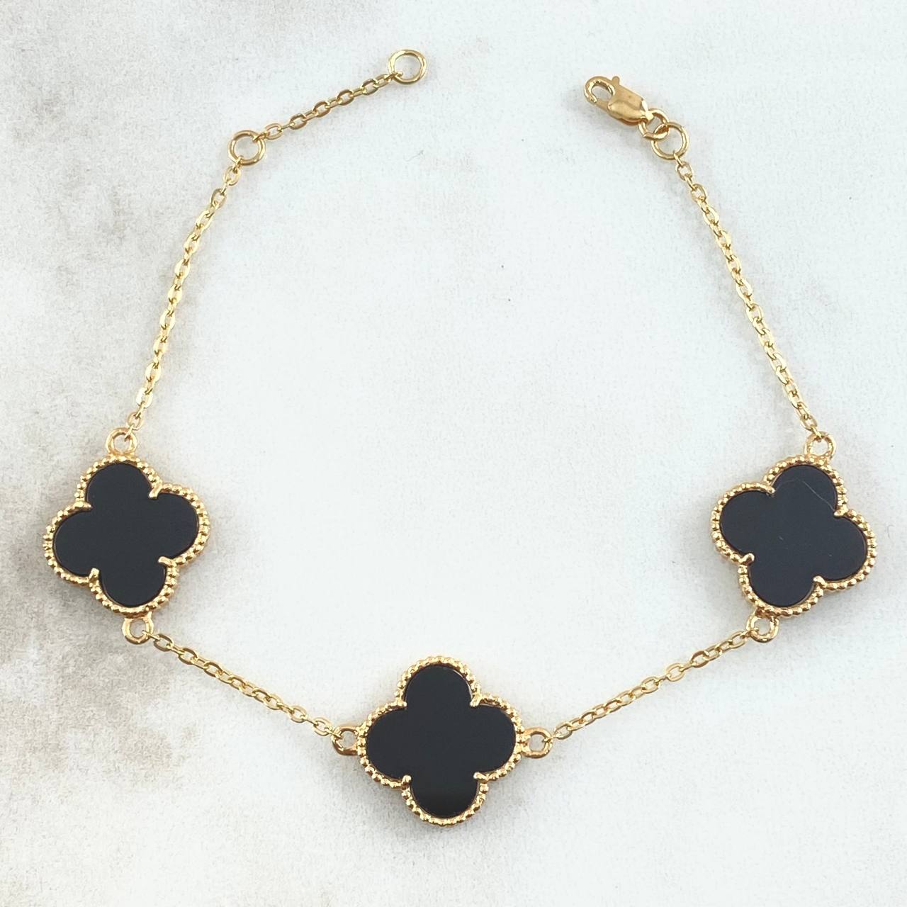 Classic Link Bracelet VCyA Gradual Clover 5.8gr / 17.5cm-18.5cm / 1.5mm Black Onyx Dotted 3pcs 18K Yellow Gold ©