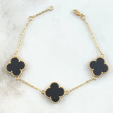 Classic Link Bracelet Gradual VCyA Clover 5.85gr / 16cm-17.5cm / 1.5mm Black Onyx Dotted 3pcs 18K Yellow Gold *