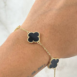 Classic Link Bracelet Gradual VCyA Clover 5.85gr / 16cm-17.5cm / 1.5mm Black Onyx Dotted 3pcs 18K Yellow Gold *