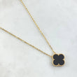 Cadena Aro Seguido Trébol VCyA 3.9gr / 45cm / 1.5mm Onix Negro Punteado Oro Amarillo 18K