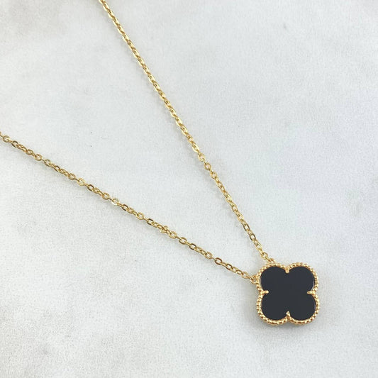 Classic Link Chain Clover VCyA 3.9gr / 45cm / 1.5mm Black Onyx Dotted 18K Yellow Gold