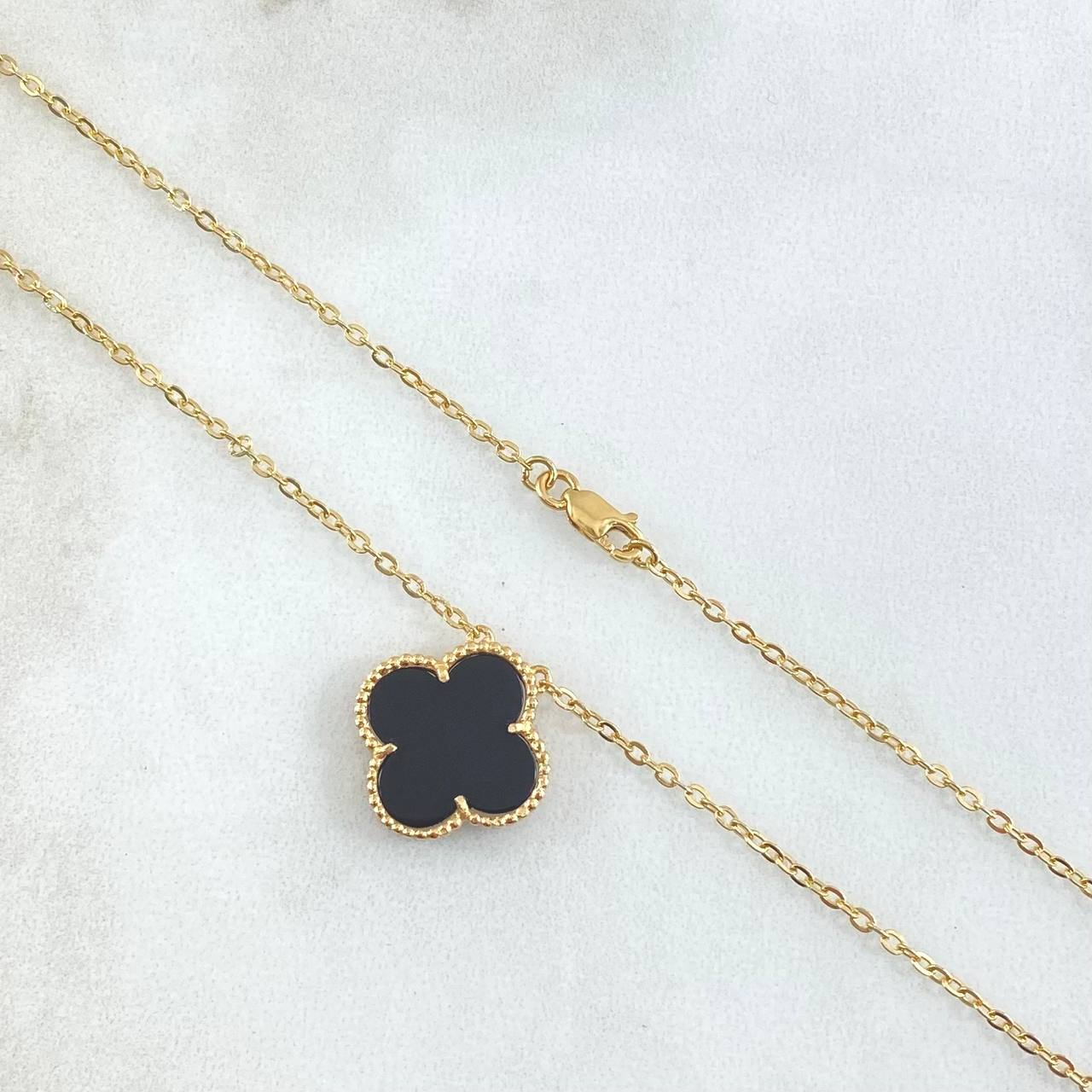 Cadena Aro Seguido Trébol VCyA 3.9gr / 45cm / 1.5mm Onix Negro Punteado Oro Amarillo 18K