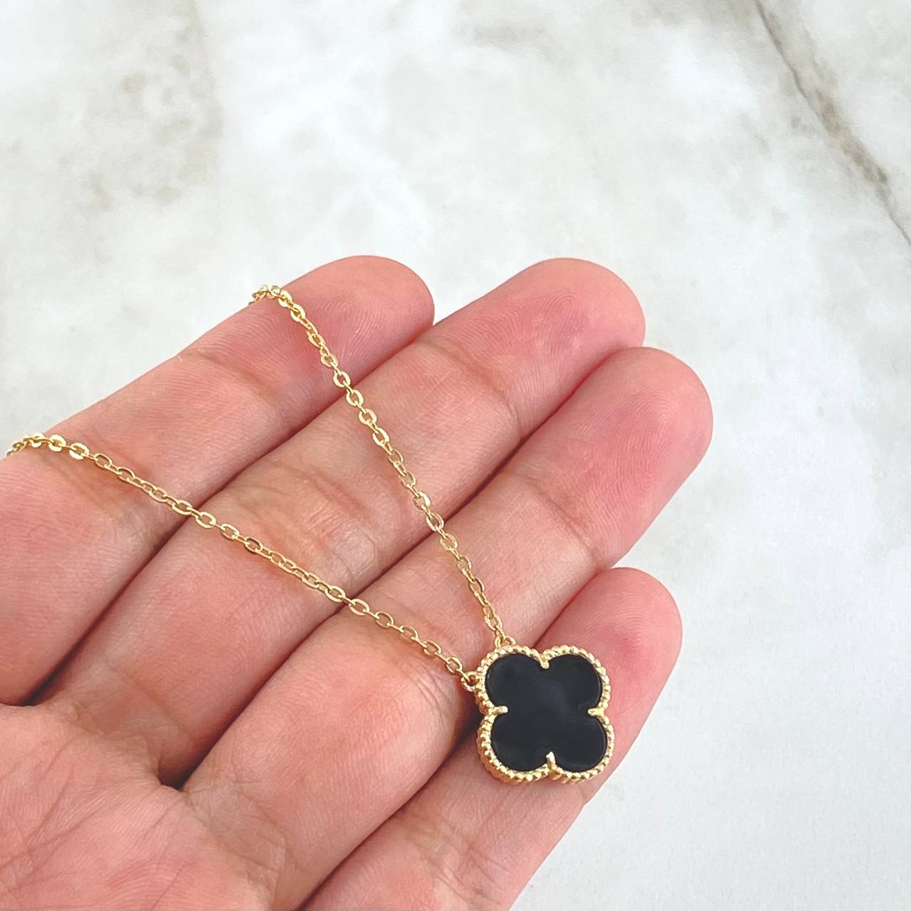 Classic Link Chain Trébol VCyA 3.9gr / 45cm / 1.5mm Black Onyx Dotted 18K Yellow Gold ©