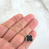 Cadena Aro Seguido Trébol VCyA 3.9gr / 45cm / 1.5mm Onix Negro Punteado Oro Amarillo 18K