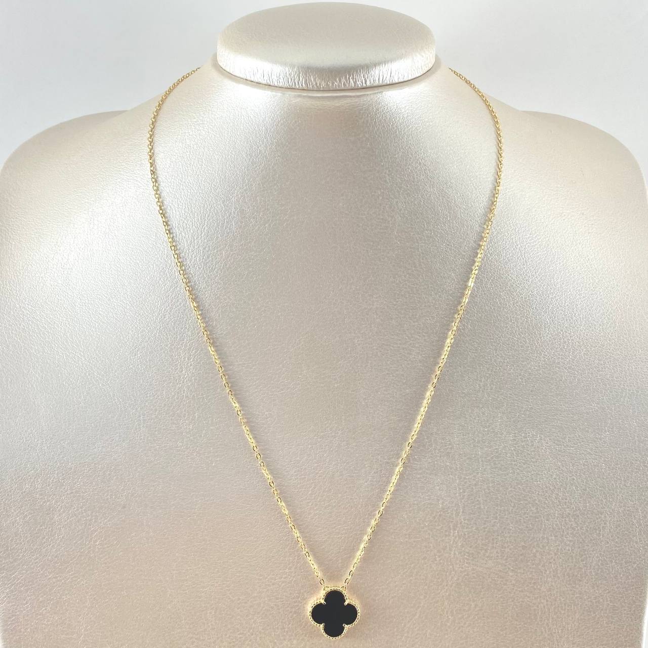 Classic Link Chain Trébol VCyA 3.9gr / 45cm / 1.5mm Black Onyx Dotted 18K Yellow Gold ©