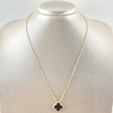 Cadena Aro Seguido Trébol VCyA 3.9gr / 45cm / 1.5mm Onix Negro Punteado Oro Amarillo 18K