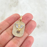 Pendant Archangel San Miguel Plate 6gr / 3.4cm / White Zircon Relief 18K Yellow Gold ©