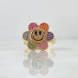 Happy Face Flower Ring Mobile 4.85gr / T6 1/2 / Multicolor Zircons 18K Yellow Gold ©