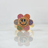 Happy Face Flower Ring Mobile 4.85gr / T6 1/2 / Multicolor Zircons 18K Yellow Gold ©