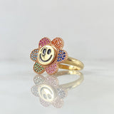 Happy Face Flower Ring Mobile 4.85gr / T6 1/2 / Multicolor Zircons 18K Yellow Gold ©