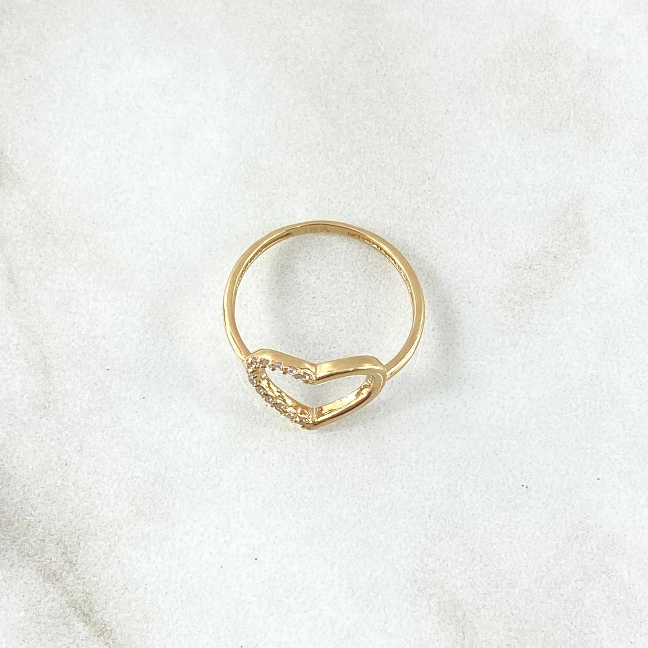 Anillo Corazón Medio Basteado 1.35gr / T5 3/4 / Silueta Circones Blancos Oro Amarillo 18K ©