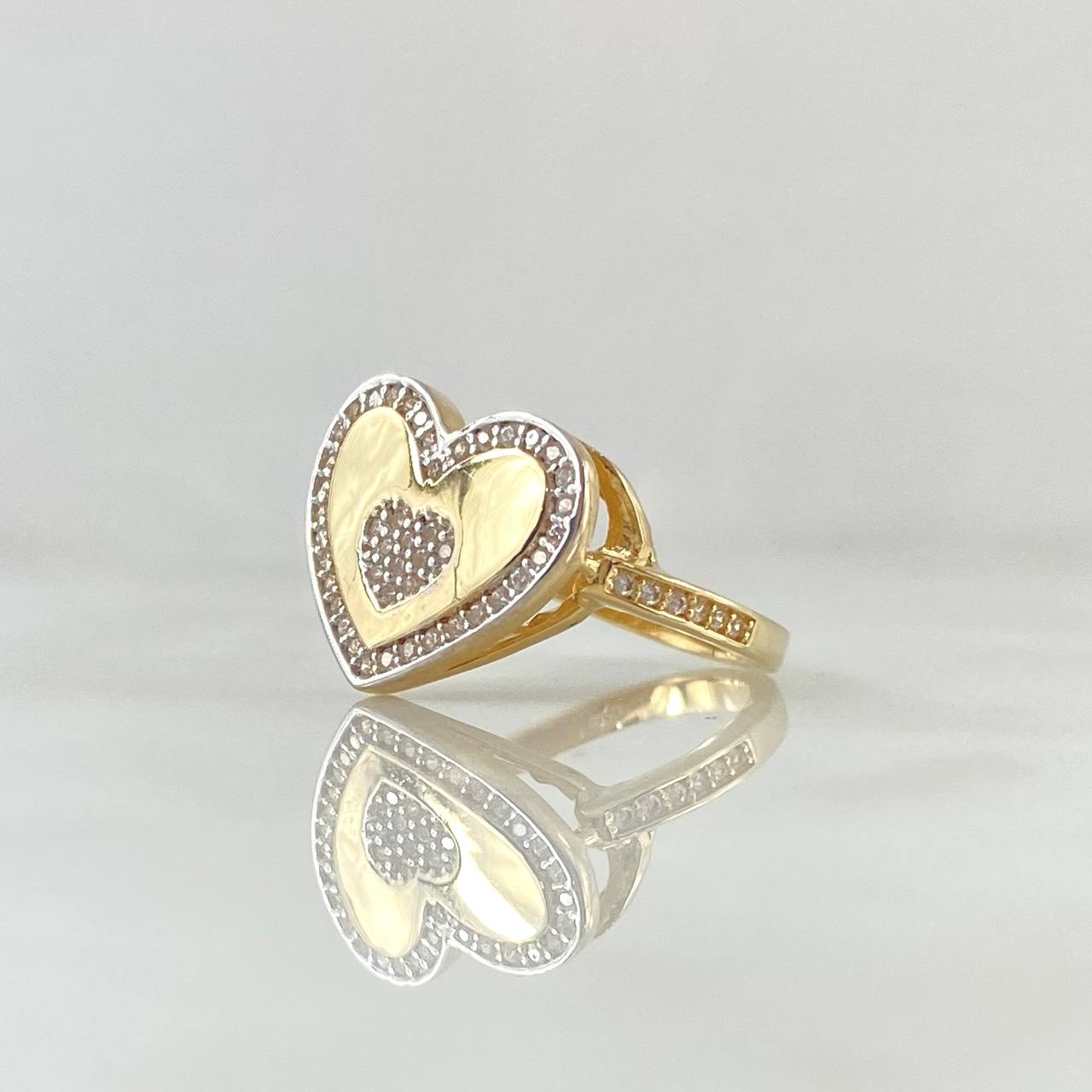 Heart Ring in the Middle 4gr / T7 / White Zircons 18K Yellow Gold ©