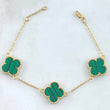 Classic Link Bracelet Gradual VCyA Clover 5.6gr / 16.5cm-18cm / 1.5mm Green Malachite Dotted 3pcs 18K Yellow Gold *