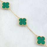 Classic Link Bracelet Gradual VCyA Clover 5.6gr / 16.5cm-18cm / 1.5mm Green Malachite Dotted 3pcs 18K Yellow Gold *
